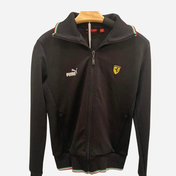 Vintage Black Puma zip-up jacket with Ferrari logo